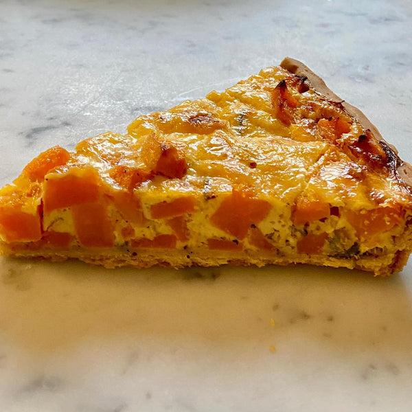 Butternut squash, chilli and Godminster cheese quiche slice
